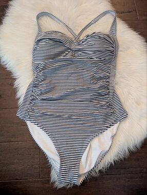 Nip Tuck Swim Navy White Nautical Stripes Multi Fit Cup Swimsuit Estimated XL